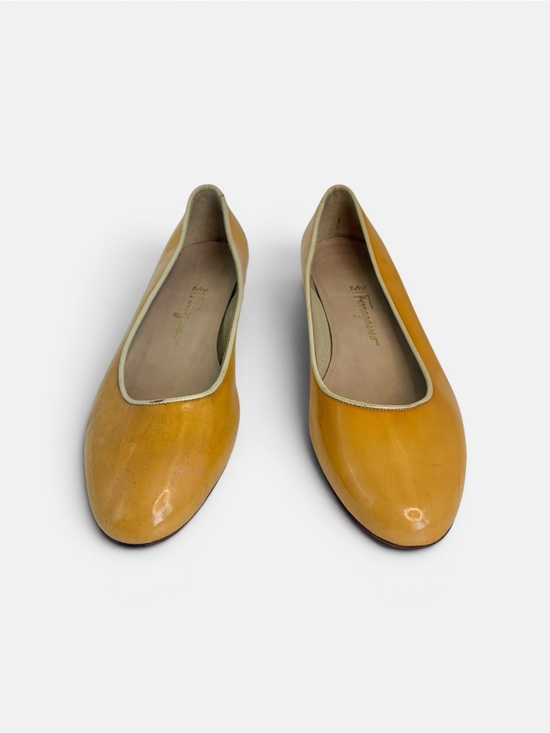 Salvatore Ferragamo Shoes - Salvatore Ferragamo Mustard Yellow Patent Leather Ballet Flats